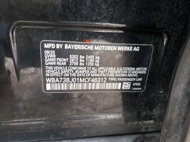 WBA73BJ01MCF46312 - 2021 BMW 540 XI BLACK photo 12