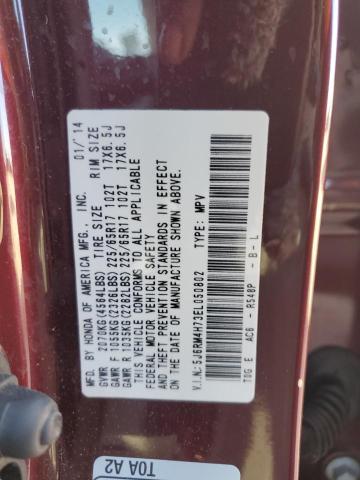 5J6RM4H73EL050802 - 2014 HONDA CR-V EXL BURGUNDY photo 14