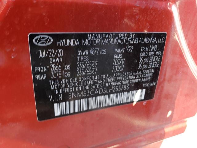 5NMS3CAD5LH255783 - 2020 HYUNDAI SANTA FE SEL RED photo 13