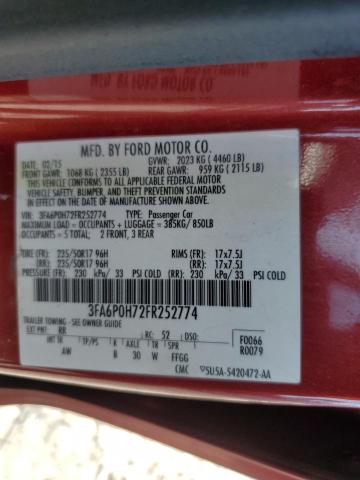 3FA6P0H72FR252774 - 2015 FORD FUSION SE RED photo 13