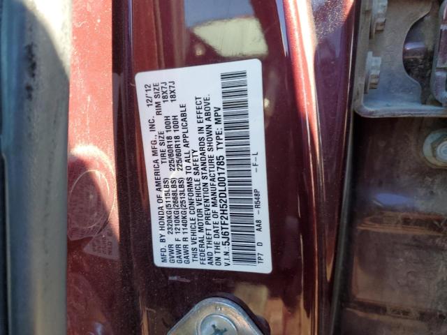 5J6TF2H52DL001785 - 2013 HONDA CROSSTOUR EXL MAROON photo 12