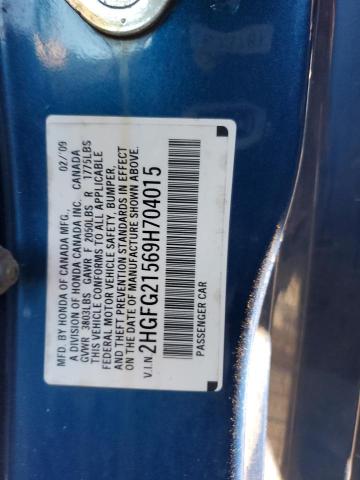 2HGFG21569H704015 - 2009 HONDA CIVIC SI BLUE photo 13