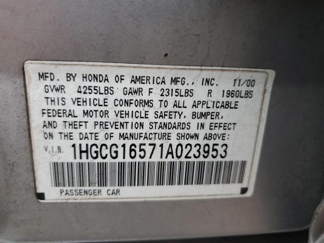 1HGCG16571A023953 - 2001 HONDA ACCORD EX SILVER photo 12