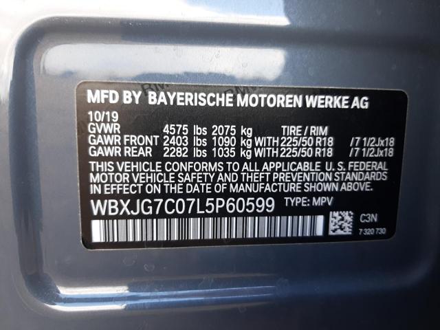 WBXJG7C07L5P60599 - 2020 BMW X1 SDRIVE28I BLUE photo 12