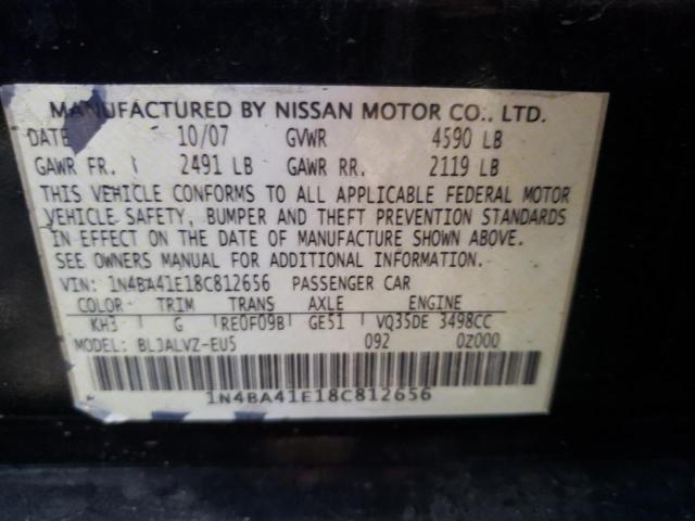 1N4BA41E18C812656 - 2008 NISSAN MAXIMA SE BLACK photo 10