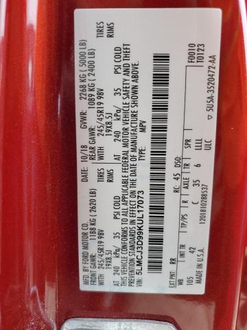 5LMCJ3D99KUL17073 - 2019 LINCOLN MKC RESERVE Kırmızı fotoğraf 14