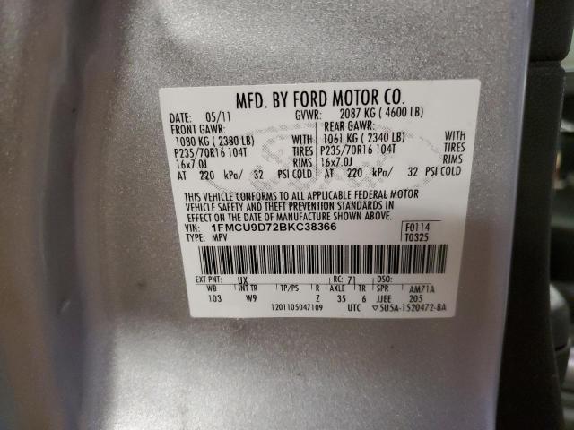 1FMCU9D72BKC38366 - 2011 FORD OTHER XLT SILVER photo 13