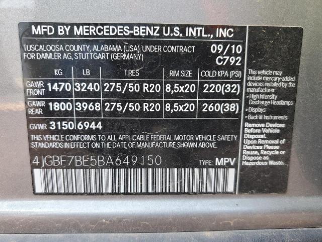 4JGBF7BE5BA649150 - 2011 MERCEDES-BENZ GL 450 4MATIC SILVER photo 13