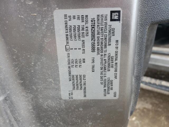 1GTEK29089Z156889 - 2009 GMC SIERRA K1500 SLE GRAY photo 12