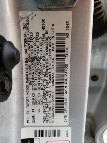 5TEJU62N35Z122167 - 2005 TOYOTA TACOMA DOUBLE CAB PRERUNNER GRAY photo 12