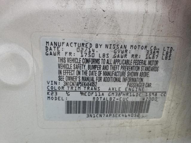 3N1CN7AP5EK464052 - 2014 NISSAN VERSA S SILVER photo 12