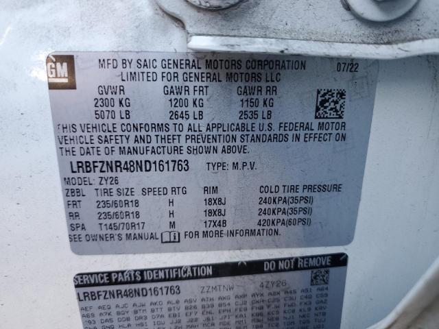 LRBFZNR48ND161763 - 2022 BUICK ENVISION ESSENCE Սպիտակ լուսանկար 13