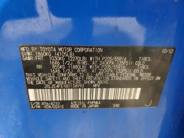 JTLZE4FE1B1134990 - 2011 TOYOTA SCION XB BLUE photo 12