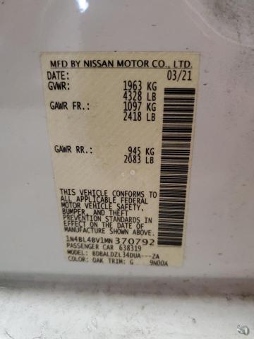 1N4BL4BV1MN370792 - 2021 NISSAN ALTIMA S WHITE photo 12