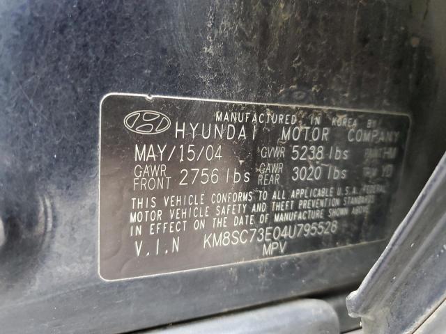 KM8SC73E04U795528 - 2004 HYUNDAI SANTA FE GLS BLUE photo 13