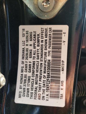 19XFC2F86KE008804 - 2019 HONDA CIVIC SPORT 黑色 照片 12