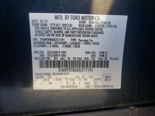 1FAHP2F86DG217191 - 2013 FORD TAURUS LIMITED BLACK photo 12