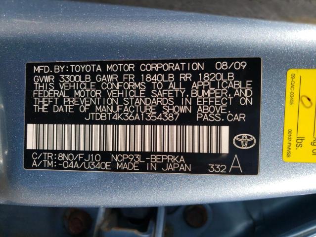 JTDBT4K36A1354387 - 2010 TOYOTA YARIS BLUE photo 12