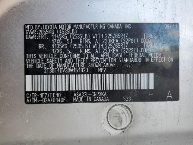 2T3BF4DV3BW151823 - 2011 TOYOTA RAV4 SILVER photo 12