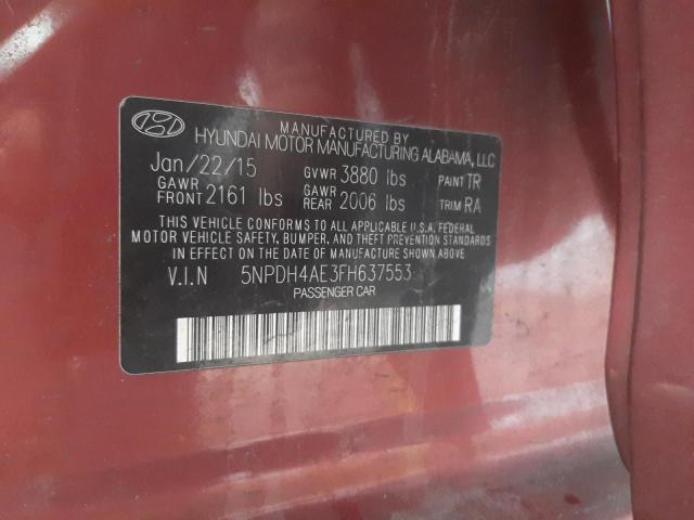 5NPDH4AE3FH637553 - 2015 HYUNDAI ELANTRA SE RED photo 12