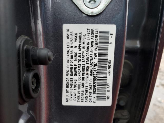 19XFB2F59EE047707 - 2014 HONDA CIVIC LX GRAY photo 12