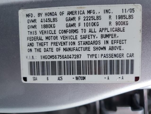 1HGCM56756A047287 - 2006 HONDA ACCORD EX SILVER photo 12