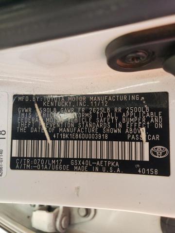 4T1BK1EB6DU003918 - 2013 TOYOTA AVALON BASE 白色 照片 13