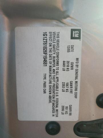 1G1ZT61826F194681 - 2006 CHEVROLET MALIBU MAX 银色 照片 12