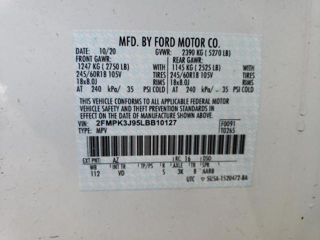 2FMPK3J95LBB10127 - 2020 FORD EDGE SEL WHITE photo 13