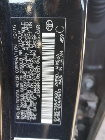 JTDKBRFU9G3001996 - 2016 TOYOTA PRIUS BLACK photo 12