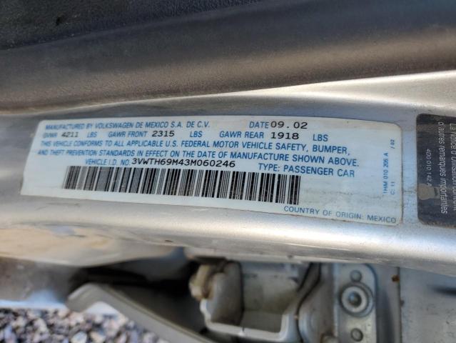 3VWTH69M43M060246 - 2003 VOLKSWAGEN JETTA GLX SILVER photo 12