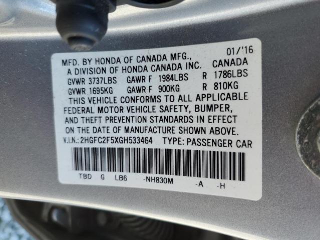 2HGFC2F5XGH533464 - 2016 HONDA CIVIC LX GRAY photo 13