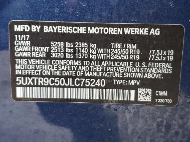 5UXTR9C50JLC75240 - 2018 BMW X3 XDRIVE30I BLUE photo 13