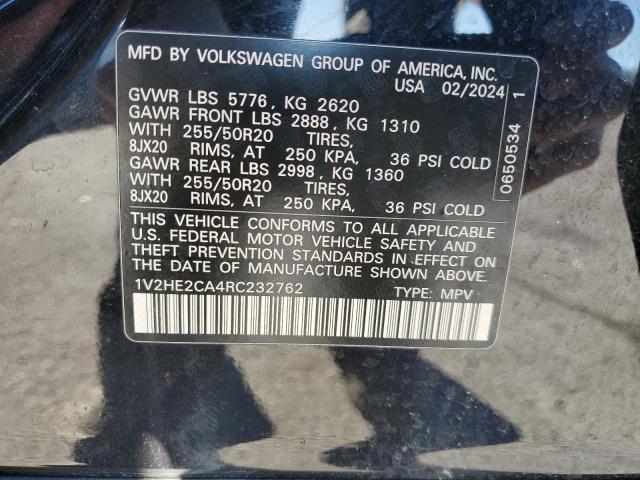 1V2HE2CA4RC232762 - 2024 VOLKSWAGEN ATLAS CROS SE Чорний фото 13
