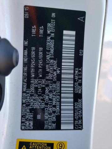 5TDKKRFH3FS108980 - 2015 TOYOTA HIGHLANDER XLE WHITE photo 14