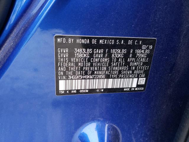 3HGGK5H49KM722856 - 2019 HONDA FIT LX BLUE photo 12