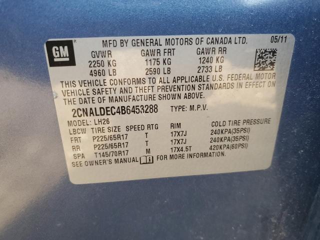 2CNALDEC4B6453288 - 2011 CHEVROLET EQUINOX LT BLUE photo 12