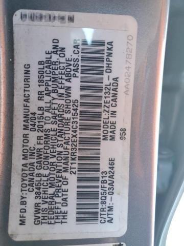 2T1KR32EX4C315425 - 2004 TOYOTA COROLLA MA XR BLUE photo 13