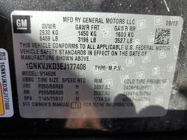 1GNKVJKD3EJ177408 - 2014 CHEVROLET TRAVERSE LTZ BLACK photo 12