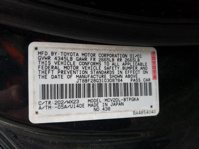 JT8BF28G310308784 - 2001 LEXUS ES 300 BLACK photo 12