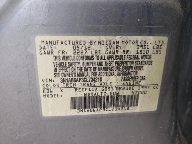 3N1AB6AP3CL734218 - 2012 NISSAN SENTRA 2.0 SILVER photo 12