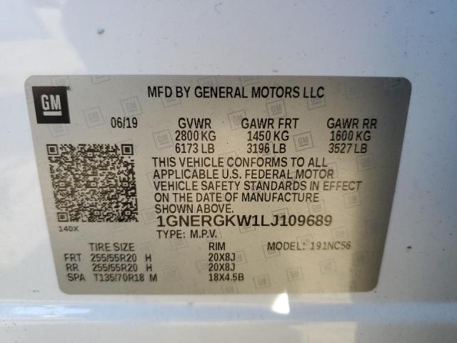 1GNERGKW1LJ109689 - 2020 CHEVROLET TRAVERSE LT WHITE photo 14