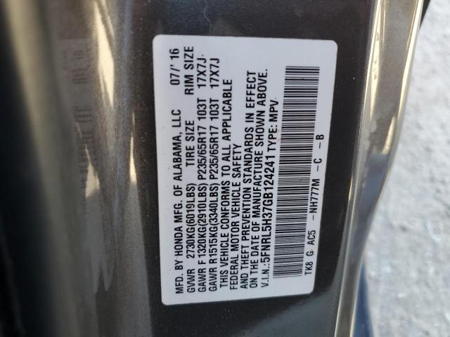 5FNRL5H37GB124241 - 2016 HONDA ODYSSEY SE CHARCOAL photo 13