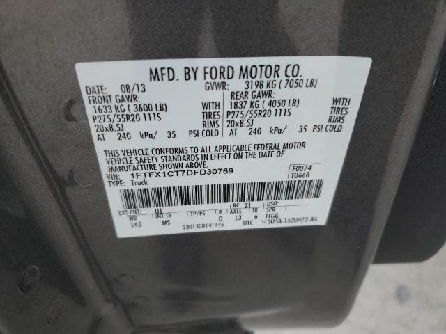 1FTFX1CT7DFD30769 - 2013 FORD F150 SUPER CAB GRAY photo 13