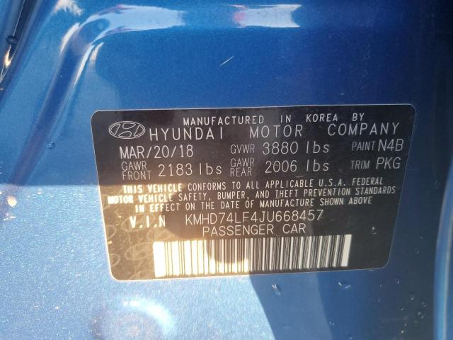 KMHD74LF4JU668457 - 2018 HYUNDAI ELANTRA SE BLUE photo 12