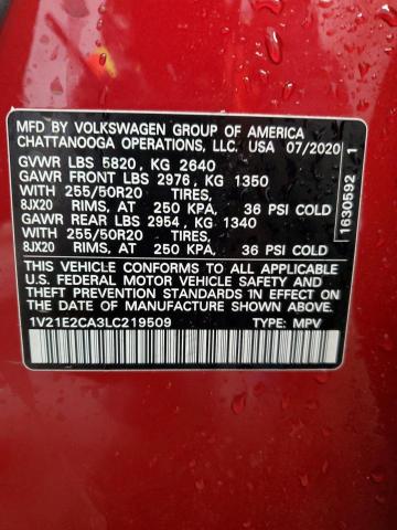 1V21E2CA3LC219509 - 2020 VOLKSWAGEN ATLAS CROS SE Красный фото 14