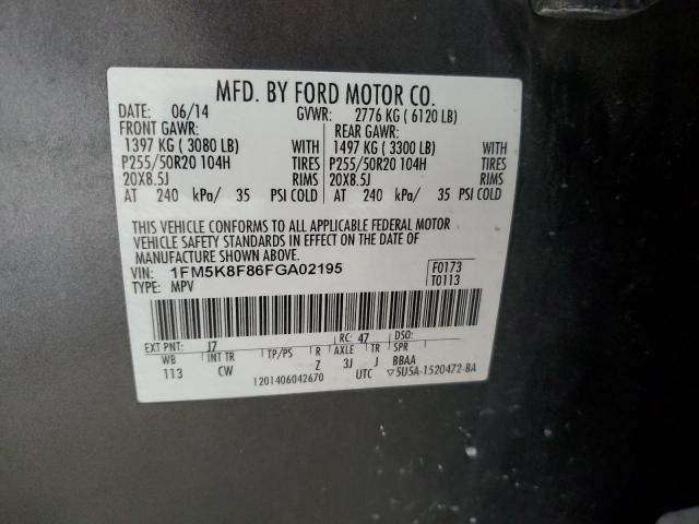 1FM5K8F86FGA02195 - 2015 FORD EXPLORER LIMITED BLACK photo 13