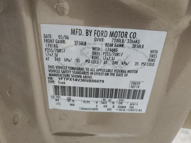 1FTPX14V36NB56079 - 2006 FORD F150 GOLD photo 12