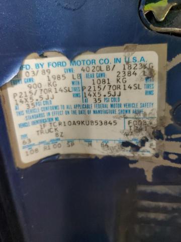 1FTCR10A9KUB53845 - 1989 FORD RANGER BLUE photo 12