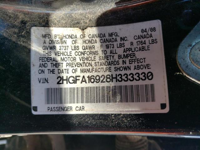 2HGFA16928H333330 - 2008 HONDA CIVIC EXL BLACK photo 12